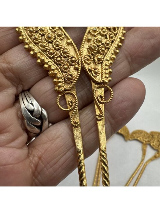 Set Of 3 Bright Gold Tone Ornate Hair Pins Accessories 5.5” Bali Bridal main image 11